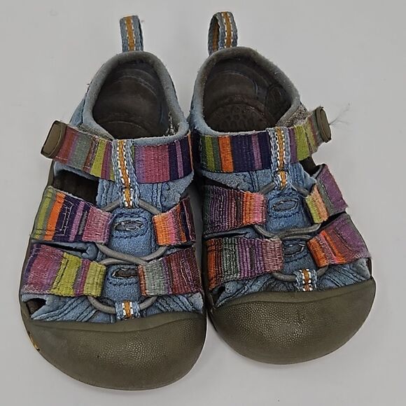 Keen Girls Outdoor Watershoes Blue/Coliful Stripes Hook&Loop Adjustable Sz 5 - Picture 3 of 5